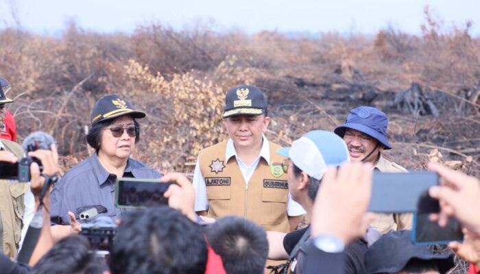 Pj Gubernur Agus Fatoni bersama Menteri LHK Tinjau Lokasi Karhutla di Desa Jungkal OKI