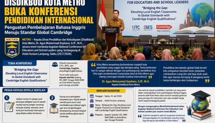 Kadis Pendidikan dan Kebudayaan Kota Metro, Resmi membuka kegiatan National Conference for Educators and School Leaders