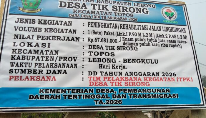 Masyarakat Sangat Terbantu dengan Rehabilitasi Jalan Lingkungan Desa Tik Sirong